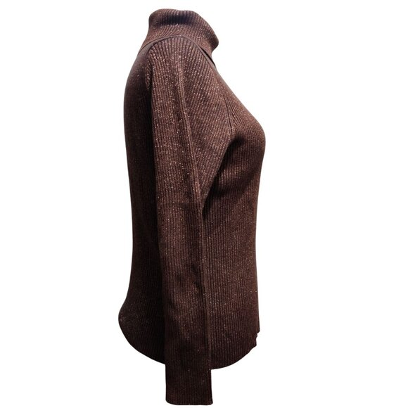 Once Again XL Metallic Brown Ribbed Mock Neck Sweater Shimmer Top Vintage Y2K - Picture 6 of 7